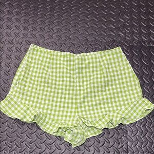SHEIN Green High Waist Gingham Shorts with Ruffle Hem